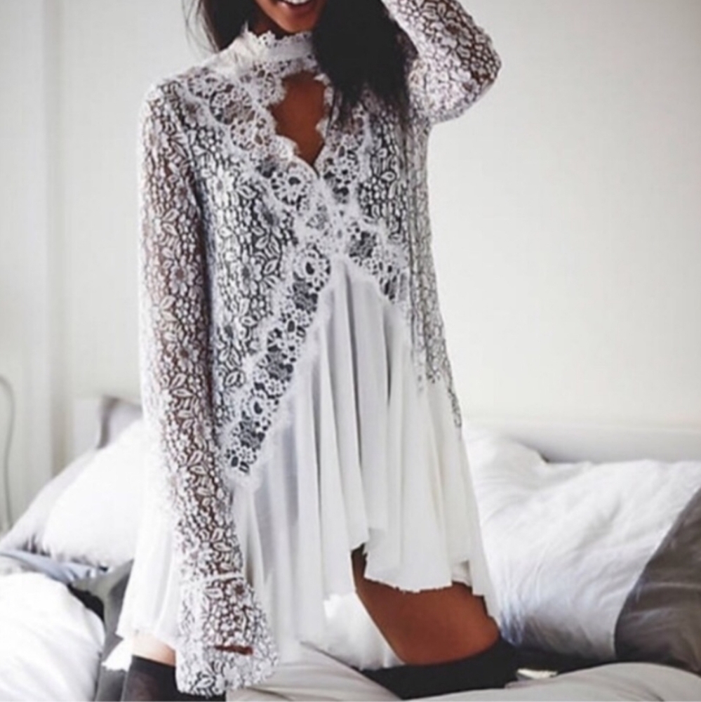 Free People Secret Origins Tunic Top Dress White